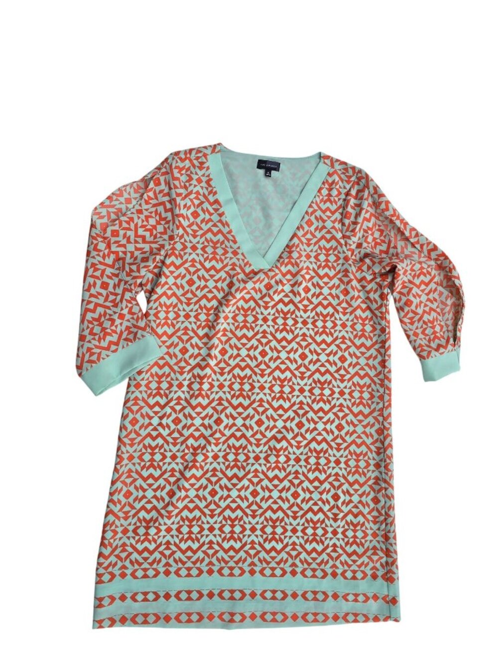 The Limited Womens Geometric Tunic Dress Orange & Mint M Polyester V-Neck